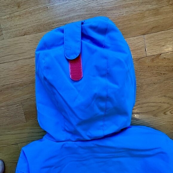 Land's End Girls L 14 Stormer Jacket Coat Hooded Blue Coral Star Zip Front - Picture 8 of 9